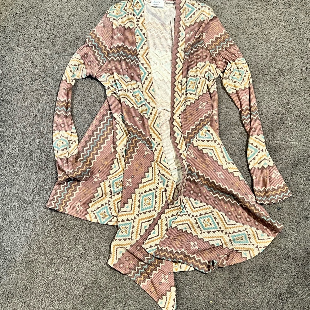 Aztec Patterned Open Front Cardigan